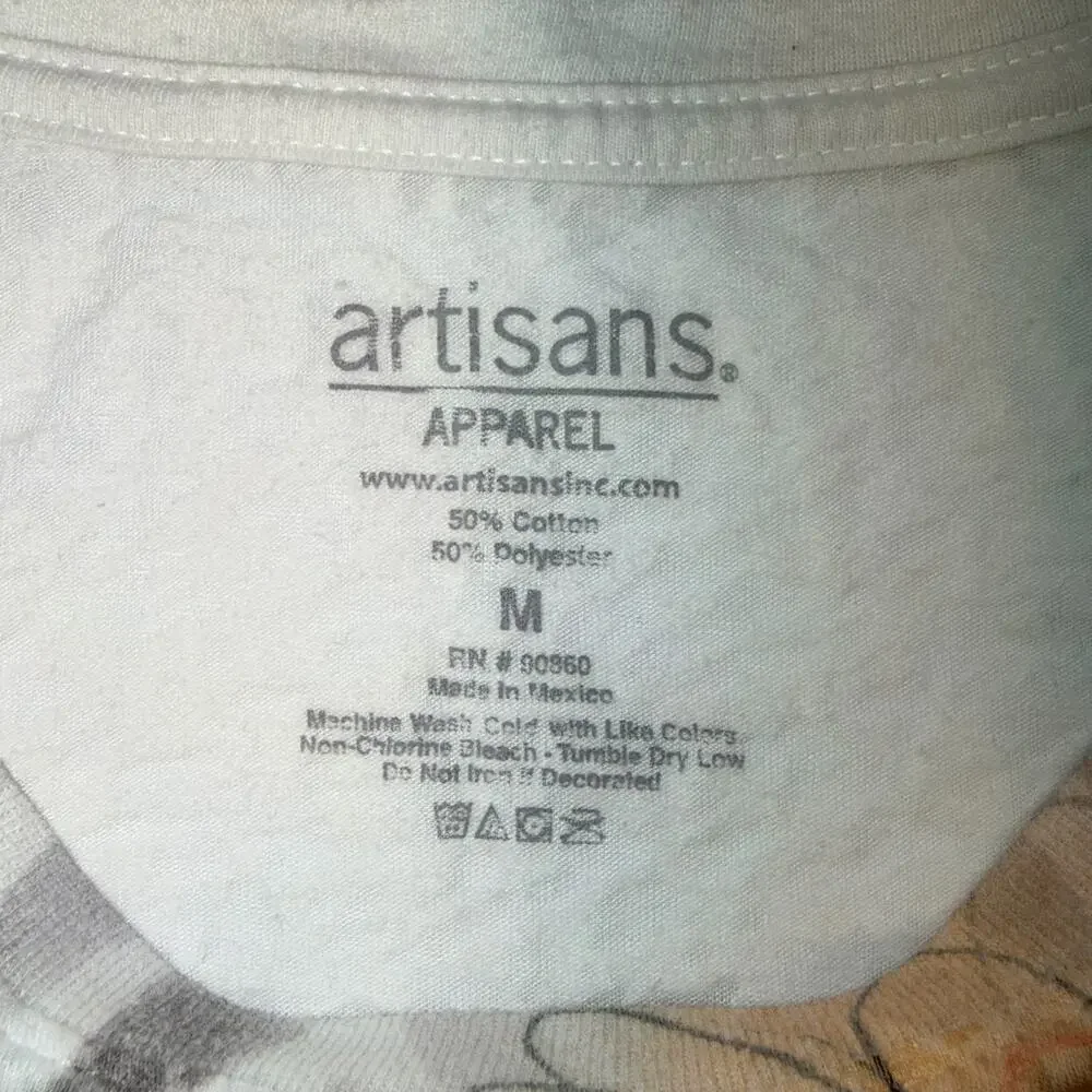 Y2K Artisans Apparel Womens T Shirt Top Bright Floral Print Nearly Sheer Medium